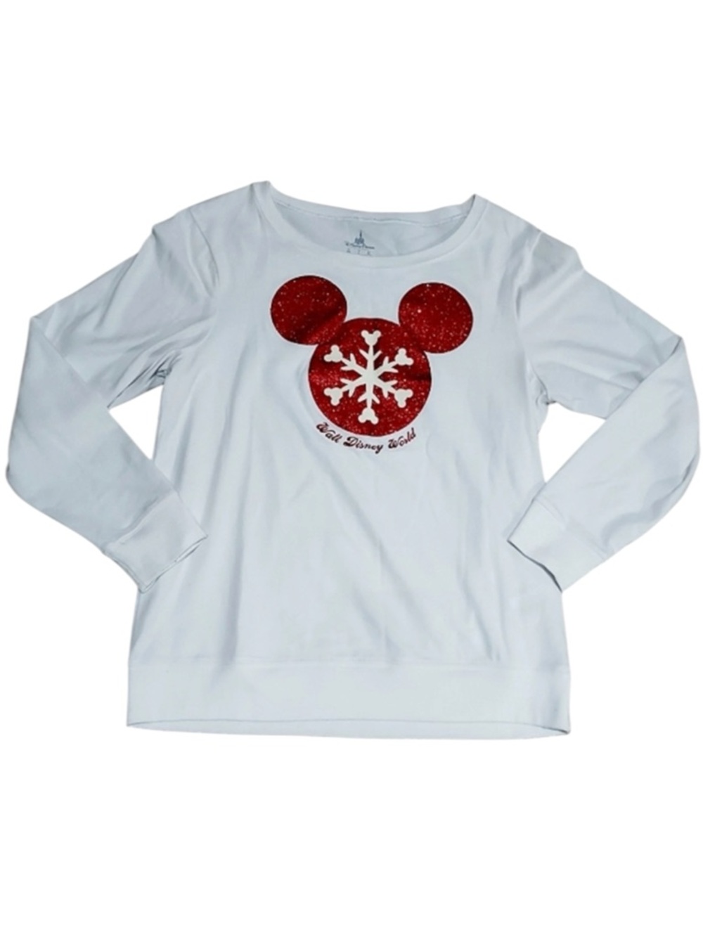 Disney Parks Holiday Mickey Mouse Snowflake Icon Glitter Long-Sleeve Top size L